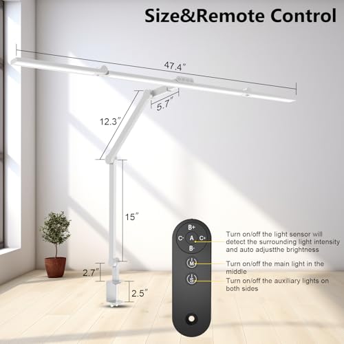 EPABINA 36W Ultra Bright Architect Desk Lamp with Clamp, Tall Overhead Rotatable Led Desk Light for Home Office, 47Inch Long Adjustable Monitor Light Bar with Remote for Computer Screen Desktop Table - color: White