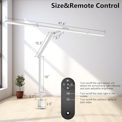 EPABINA 36W Ultra Bright Architect Desk Lamp with Clamp, Tall Overhead Rotatable Led Desk Light for Home Office, 47Inch Long Adjustable Monitor Light Bar with Remote for Computer Screen Desktop Table - color: White