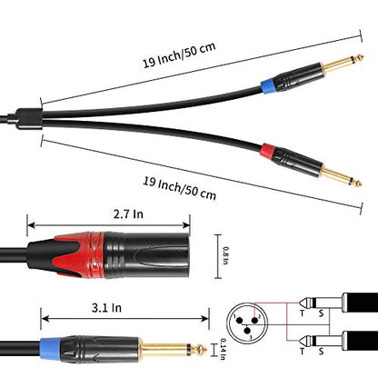 Dual 1/4 inch to XLR Male Y Splitter Cable,Male XLR to Dual 6.35mm TS Mono Plug Microphone Audio Converter Adapter - 6.6 feet - size: 6.6 Feet