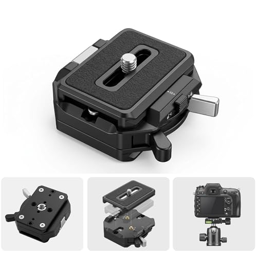 Quick Release Plate System, Aluminum Alloy Arca-Swiss Compatible Base and Top Plate with 1/4" & 3/8" Mounts for DSLR, Tripod, Gimbal, and Slider (11lbs Load Capacity)