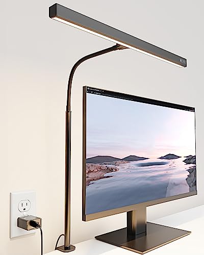 SUPERDANNY LED Desk Lamp for Office Home, Eye-Caring Desk Light with Adjustable Gooseneck, 12W Touch Control Dimmable Brightness, Architect Clamp Lamp with USB Adapter for Reading Study Workbench - color: Black, size: Desk Clamp