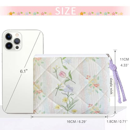 Cotton Quilted Floral Coin Purse Digital Camera Pouch with Cute Prints Zipper for Women Girls (FLOWERS) - color: FLOWERS