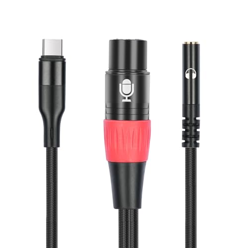 3.3FT USB C to XLR Female Mic Cable & 3.5mm (1/8") Female Stereo Out,XLR-to-USB C Digital Interface with Headphone Jack,for iPhone 15 Google Huawei Phone - size: 3.3 ft