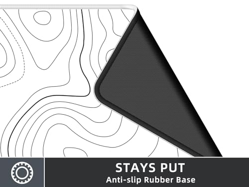 Rinaze Extra Large Gaming Mouse Pad with White Topographic, XXL Mousepad, Big Mouse Mat Desk Pad, Non Slip Keyboard Pad for Gaming Computer Laptop PC Office Desk Accessories - color: White