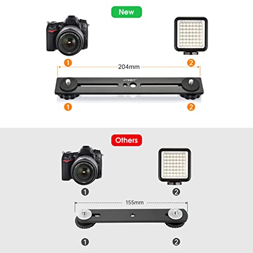UTEBIT 8 inch Flash Bracket, with 1/4" Screw Hot Shoe, 1 Pack | Dual Camera Mount Flash Bracket Extension Bar, Straight Flash Brackets Tripod Mount for DSLR Camera LED Light, Black - size: 8 Inch