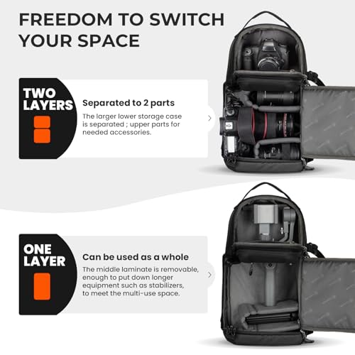 TARION Camera Backpack Sling Bag - 9L Compact Camera Bag 2-in-1 Waterproof Crossbody Sling Bag with Side Access & Dual Strap & Raincover for Photographers (TR-S) - color: 2-in-1 Sling Bag Black, size: Large