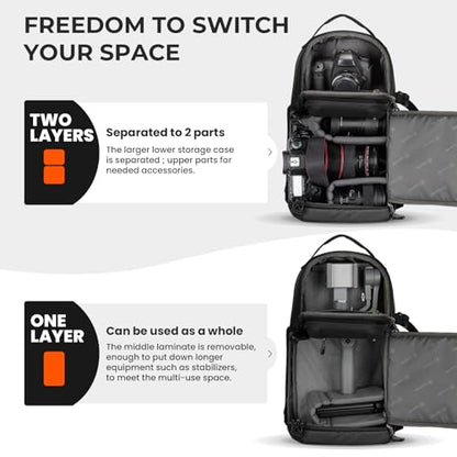 TARION Camera Backpack Sling Bag - 9L Compact Camera Bag 2-in-1 Waterproof Crossbody Sling Bag with Side Access & Dual Strap & Raincover for Photographers (TR-S) - color: 2-in-1 Sling Bag Black, size: Large