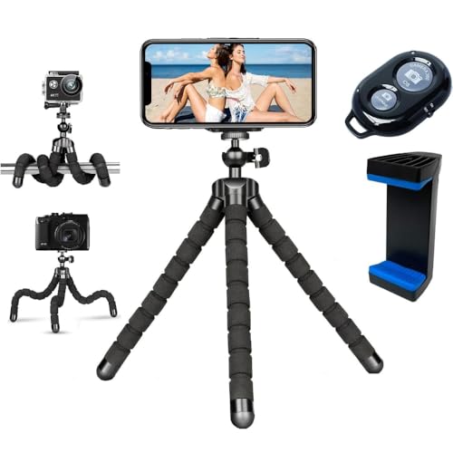 Acuvar Flexible Phone Tripod Stand with Wireless Remote & Adjustable Holder, Mini Smartphone Tripod for iPhone & Android, Portable for Vlogging, Selfies, Live Streaming & Video Recording - style: Tripod + Smartphone Mount + Remote