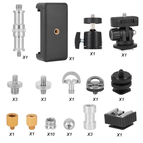 Penitue 30pcs Camera Tripod Mount Kit, Camera Tripod Adapter Screw Kit Including 1/4 to 3/8 Inch Threaded Converters & 1/4 Inch Swivel Ball Head for DSLR Cameras, Monopods, etc