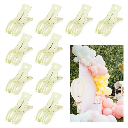 10 Pack Large Clips for Balloon Arch Plastic 3.62 Inch Heavy Duty Balloon Arch Clips for Birthday Decoration Crafts Backdrop Beach Towel Spring Clamps(Beige) - color: Beige