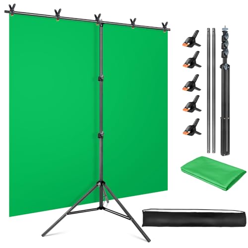 Green Screen Backdrop Kit, 5 x 6.5 ft Portable Chromakey Green Screen with T-Shaped Stand & Carrying Bag & 5 Clamps, Greenscreen Background for Streaming, Gaming, Zoom - color: Green, size: 5x6.5ft