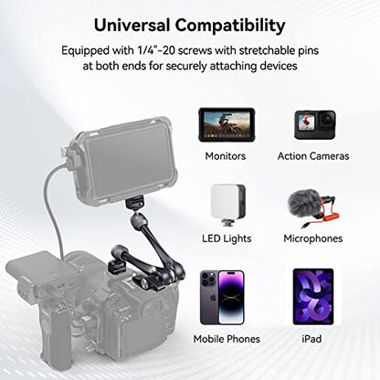 SMALLRIG Rosette Magic Arm 11 Inch with Ball Head, 1/4"-20 Screws, and Anti-Twist Pins, for Cameras/iPads/Monitors/LED Lights/Smartphones/Action Cameras, Max Load Capacity 3kg - size: 11" (Regular)