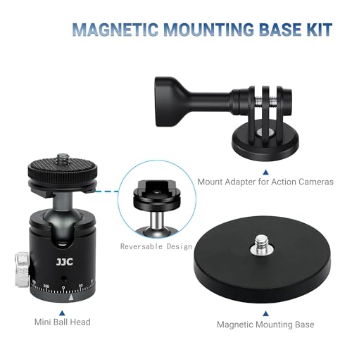 JJC Metal Magnetic Camera Mount with Ball Head, 1/4"-20 Screw & Cold Shoe, for DJI Osmo Pocket 4 3 Nano Action 6 5 Pro 4 3 for Gopro Hero 13 12 11 10, for Insta360 X5 X4 X3 Ace Pro 2, Digital Camera - color: Metal Magnetic Mount with Ball Head & 1/4