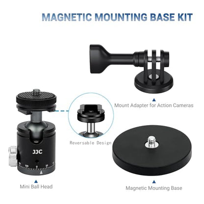 JJC Metal Magnetic Camera Mount with Ball Head, 1/4"-20 Screw & Cold Shoe, for DJI Osmo Pocket 4 3 Nano Action 6 5 Pro 4 3 for Gopro Hero 13 12 11 10, for Insta360 X5 X4 X3 Ace Pro 2, Digital Camera - color: Metal Magnetic Mount with Ball Head & 1/4