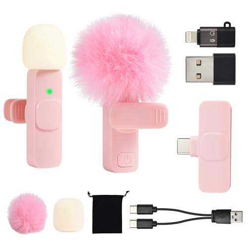 USB C Phone Microphone for iphone Android Tablet ipad PC Wireless Lavalier Mini Mic for Content Creator Video Recording Vlogging Youtube Tiktok Podcast Interview Usbc Microphones Small Mics Pink