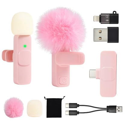 USB C Phone Microphone for iphone Android Tablet ipad PC Wireless Lavalier Mini Mic for Content Creator Video Recording Vlogging Youtube Tiktok Podcast Interview Usbc Microphones Small Mics Pink