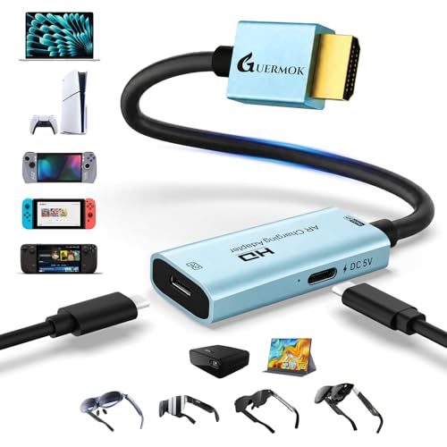Guermok AR Glasses HDMI to USB-C Video Adapter, 4K@60Hz HDMI Source to USB-C Display Converter, for XREAL One/Air 2 Pro/RayNeo/Rokid, Switch 2/1, Xbox1, PS4/5, Portable Monitors (Blue) - color: Blue, size: 0.74FT