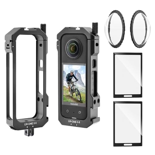 Insta 360 X4 Aluminum Frame Cage Case Bag Glass Lens Guard Set Screen Protector for Insta360 X4 X 4 Accessories Kit Anti-Scratch Metal Housing Shell Tempered Glass Protective Film Cover