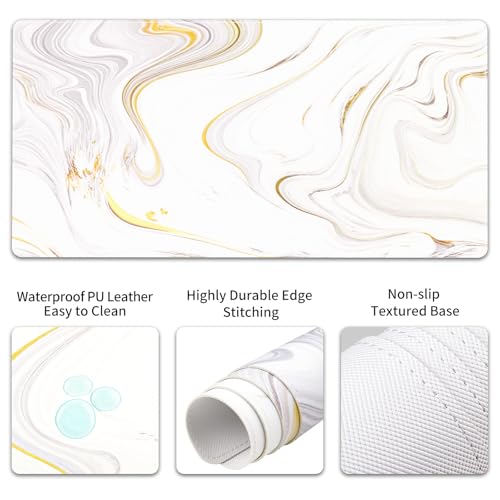 QIYI Leather Desk Mat Set, 4-in-1 Large Mouse Pad with Ergonomic Wrist Rest, Waterproof Desk Pad + Keyboard Wrist Rest + Mouse Wrist Support + Coaster, Non-Slip Office Gaming Accessories, White Marble - color: Gray White Marble