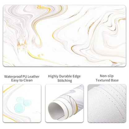QIYI Leather Desk Mat Set, 4-in-1 Large Mouse Pad with Ergonomic Wrist Rest, Waterproof Desk Pad + Keyboard Wrist Rest + Mouse Wrist Support + Coaster, Non-Slip Office Gaming Accessories, White Marble - color: Gray White Marble