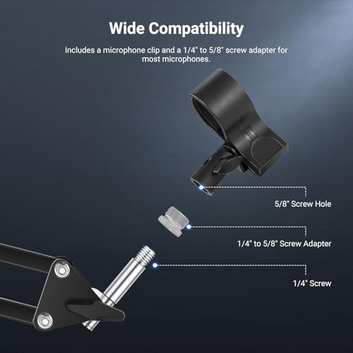 NEEWER Desktop Microphone Stand with Flexible Arm, Adjustable Desk Mic Clamp Holder Mount with Clip & 1/4" to 5/8" Adapter Compatible with Shure Razer Seiren Mini Audio Technica AT2020, MS042