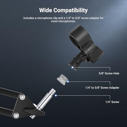 NEEWER Desktop Microphone Stand with Flexible Arm, Adjustable Desk Mic Clamp Holder Mount with Clip & 1/4" to 5/8" Adapter Compatible with Shure Razer Seiren Mini Audio Technica AT2020, MS042