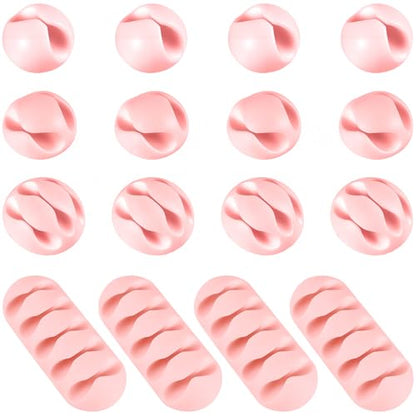 16Pcs Pink Silicone Cable Clips for iPhone Charger, USB, Computer Cables, Waltool Self-adhesive Desk Wire Management Cord Organizer Clips Keeper for Nightstand, Wall, Office, Home, Car