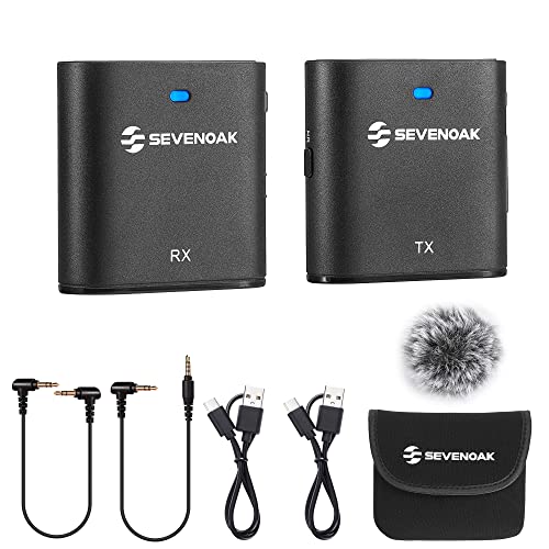 Sevenoak Wireless Lavalier Microphone for Cameras Comcorder,Noise Cancellation,328ft Range,Compact Stereo Lapel Microphones Cordless Clip On Mic for Video Recording YouTube Live Streaming Podcasting - size: RX+TX