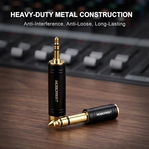 MOBOREST 3.5mm to 1/4 (6.35mm) Stereo Pure Copper Adapter, 1/8 Inch to 1/4 Inch Stereo Adapter, Can be Used Conversion Headphone adapte, amp adapte, Black Fashion 2-Pack - color: BLACK