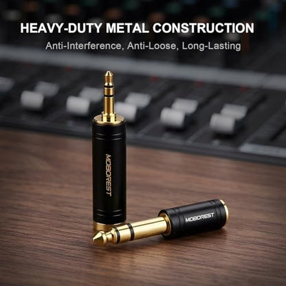 MOBOREST 3.5mm to 1/4 (6.35mm) Stereo Pure Copper Adapter, 1/8 Inch to 1/4 Inch Stereo Adapter, Can be Used Conversion Headphone adapte, amp adapte, Black Fashion 2-Pack - color: BLACK