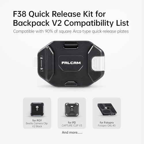 FALCAM F38 Backpack Camera Clip V2 with Plate, Arca-Swiss Quick Release, 30kg/66lb Heavy Load, Dyneema Safety Strap, Belt & Strap Mount for DSLR Action Mirrorless – Black - size: Clip with Plate