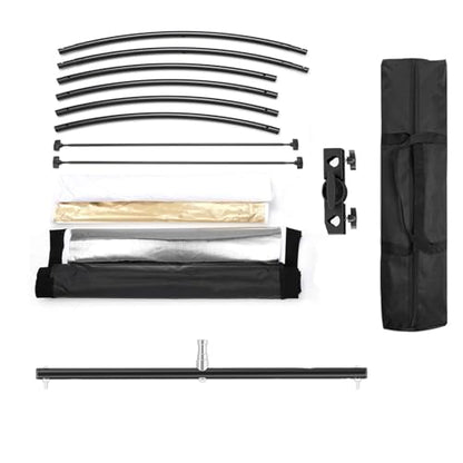 Clamshell Light Reflector Diffuser with Carrying Bag, 40"x20"/100x50cm Photography Arclight Curved Lighting Reflector for Photo Video Studio Outdoor Shooting, Black,White,Gold,Silver (40"x20")
