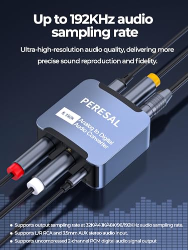 Analog to Digital Audio Converter 3.5mm to SPDIF/Coaxial with Optical Cable RCA to Optical for Laptops Desktop Computers to Soundbar ＆ Amplifiers