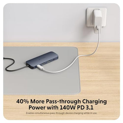HyperDrive Next 11 Port USB C Hub for Mac, PC, and Chromebook w/ 2 4K60Hz HDMI, 2 USB-A, 2 USB-C Hub 10Gbps,140W Power Delivery, SD & microSD Card Reader, Ethernet, 3.5mm Audio Ports - size: 11 Port USB-C Hub with 2x USB-A