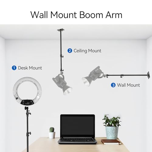 PHOCUS Photography Studio Wall Mount Boom Arm, 40 Inch Adjustable Camera Ceiling Mount Light Stand with 1/4" to 3/8" Threaded Stud for Video Ring Light, Monolight, Softbox, Flash (40 inch) - size: 40 inch