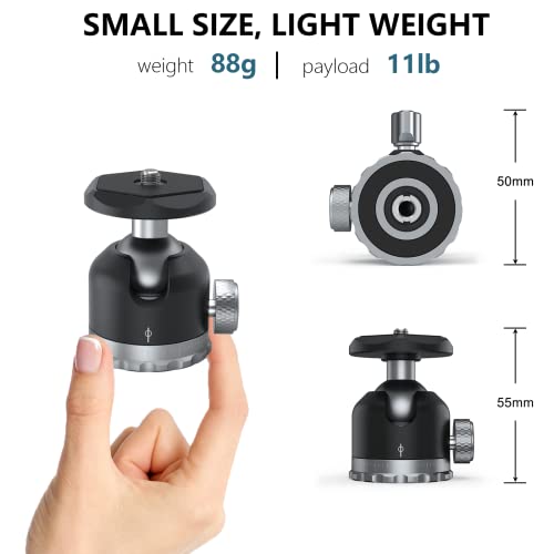 Tripod Ball Head 360 Degree Rotating Panoramic Ballhead with 1/4 inch Screw 3/8" Thread Mount, Max Load up to 5 kg/ 11lb,for Monopod, DSLR, Phone, Gopro - size: Heavy duty 11/lb