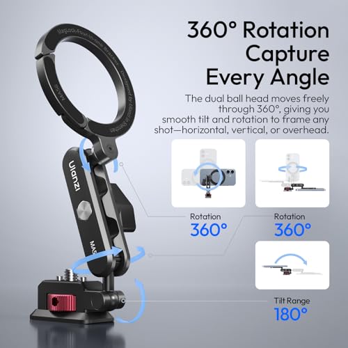 ULANZI MA56 4-in-1 Aluminum Magnetic Phone Tripod Mount for iPhone 17-12 Series, Camera Phone Mount with Arca Swiss Plate&1/4 Screw Mount, Phone Mount for iPhone/Camera Monitoring/Tripods/Stabilizers