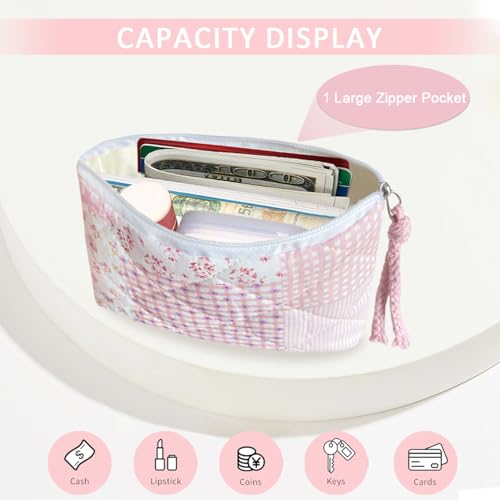 Cotton Quilted Floral Coin Purse Digital Camera Pouch with Cute Prints Zipper for Women Girls (PINK PATCH) - color: PINK PATCH