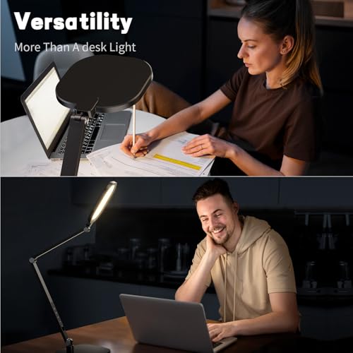 LitONES LED Desk Lamp for Home Office, Professional Eye-Caring Diffused Desk Light, 3 Color 10 Brightness Computer Light, Dimmable Office Lamp with Memory & Timer Func, Metal Swing Arm Table Lamp - color: Black