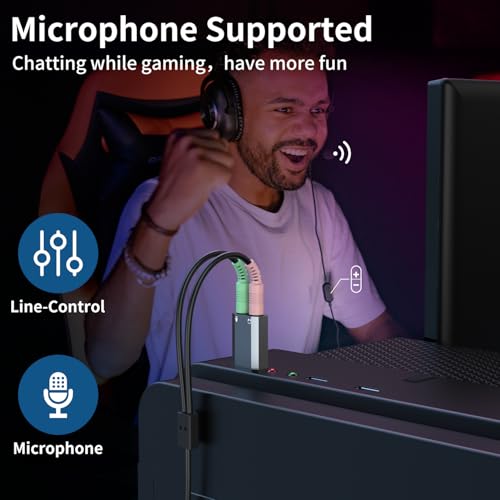QianLink USB to 3.5mm Audio Adapter (2-Pack),External Stereo Sound Card with Dual TRS 3-Pole 3.5mm Headphone and Microphone Jack for PS4/PS5/PC/Laptop, Built-in Chip Mic-Supported Headphone Adapter