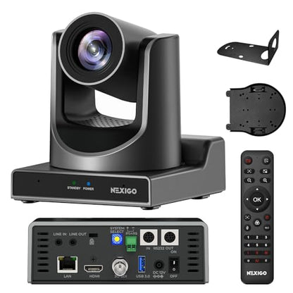 NexiGo PTZ Camera 20X Optical Zoom with PoE HDMI/3G-SDI/USB/LAN IP Streaming Outputs, Auto AI Tracking for Video Conferencing Live Streaming Meeting Church Services Worship Skype Zoom Teams OBS - style: Optical Zoom PTZ 4K