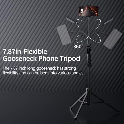 EMART 70" Flexible Phone Tripod for iPhone, Overhead Cellphone Holder &Camera Stand with Gooseneck and Remote, Selfie Stick for Video Recording, Live Streaming, Cooking, Vlogging, Fitness - size: 70in