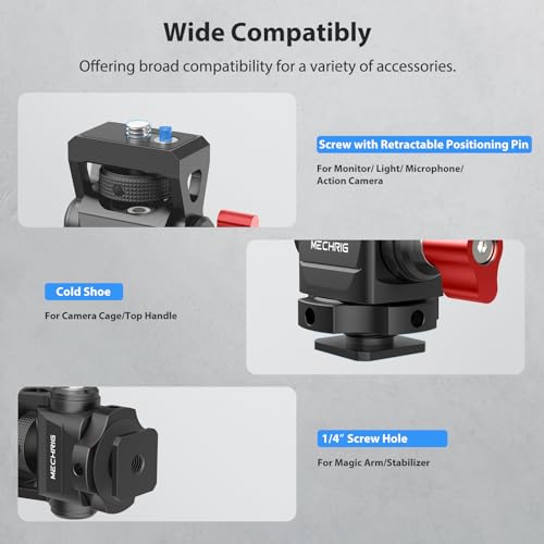 Camera Monitor Mount with Cold Shoe, Aluminum Cold Shoe Mount Adapter with 1/4″ Screw for LED Light Microphone Cage, Field Monitor Holder 360° Swivel & 180° Tilt Damping (63146) - style: With Knob - Cold Shoe Base