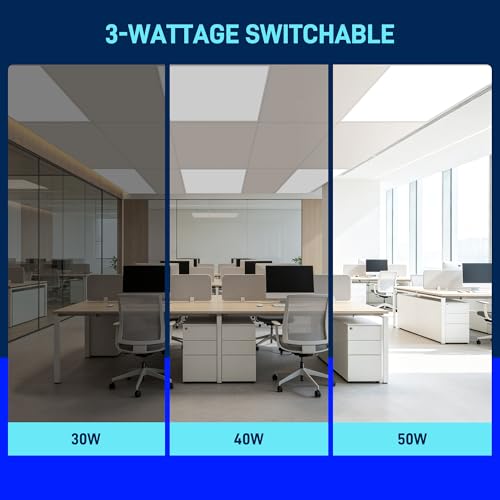 Hykolity 2x2 LED Flat Panel Troffer Light,Dimmable ETL,Drop Ceiling 2 Pack | 30/40/50W Selectable 0-10V Dimmable 5000K 5800LM Recessed Light for Office Classroom Hospital Garage Replaces 2-Lamp Fixture