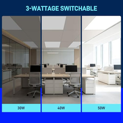 Hykolity 2x2 LED Flat Panel Troffer Light,Dimmable ETL,Drop Ceiling 2 Pack | 30/40/50W Selectable 0-10V Dimmable 5000K 5800LM Recessed Light for Office Classroom Hospital Garage Replaces 2-Lamp Fixture