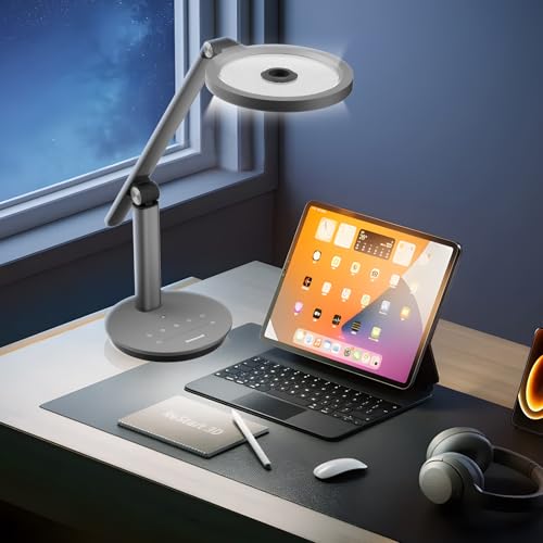 Honeywell Desk Lamp for Home Office, H6 Sunturalux™ Eye-Caring Led Desk Light, 800LM Dimmable Desk Lamp with Timer, Touch Control Tall Desk Reading Light, Table Lamp for Circle Webcam, Study, Bedroom - color: Gray