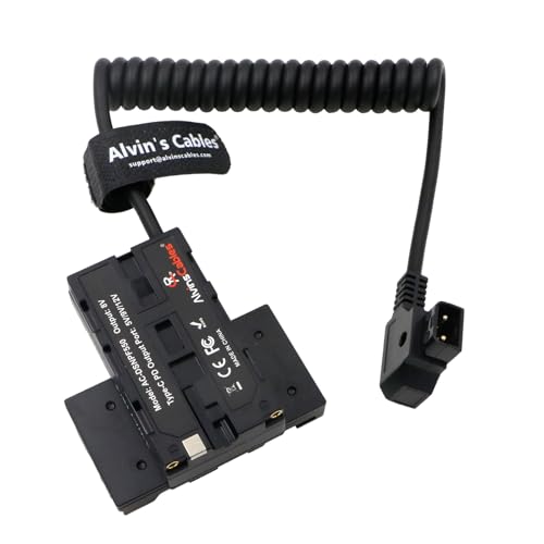 Alvin’s Cables D-Tap to Dual-Sided Cross-Shaped NP-F Dummy Battery with USB-C PD Power Cable for Atomos| SmallHD Monitor, Wireless Transmission, NP-F550| F570| F770| F970 Dummy Battery Coiled Cable - color: One-piece, size: Cross-Shaped NP-F Coiled Cable