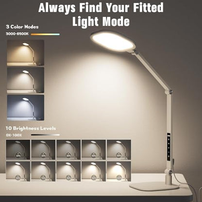 LitONES LED Desk Lamp for Home Office, 15W Desk Light with CRI >95, Memory & Timer Function, 1200LM Dimmable Computer Light for Video Calls, Conference, Reading, Study (White) - color: White - 1 Pack
