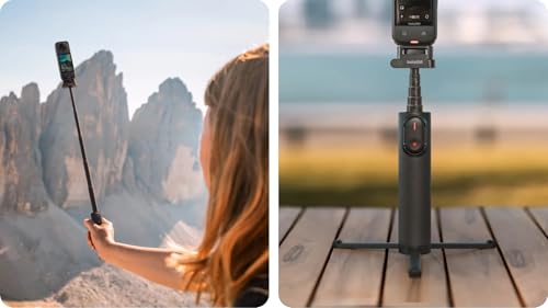 Insta360 Foldable 2-in-1 Selfie Stick Remote Kit (1/4" Mount) for insta360 X5/X4 Air/X4/X3, Invisible Pole and Built-in Tripod, Mini Remote for Remote Camera Control, 1/4" Mount - style: with mini remote
