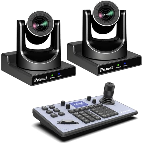 Prisual NDI PTZ Camera System Gen 5, NDI 6 & NDI HX3 Certified, 20X Optical Zoom, AI Auto Tracking, PoE HDMI SDI Bundle PTZ for Church Worship, PTZ Controller, (NDI PTZ Bundle TEM-20N PROx2+TEM-JOY1) - color: Steel Gray